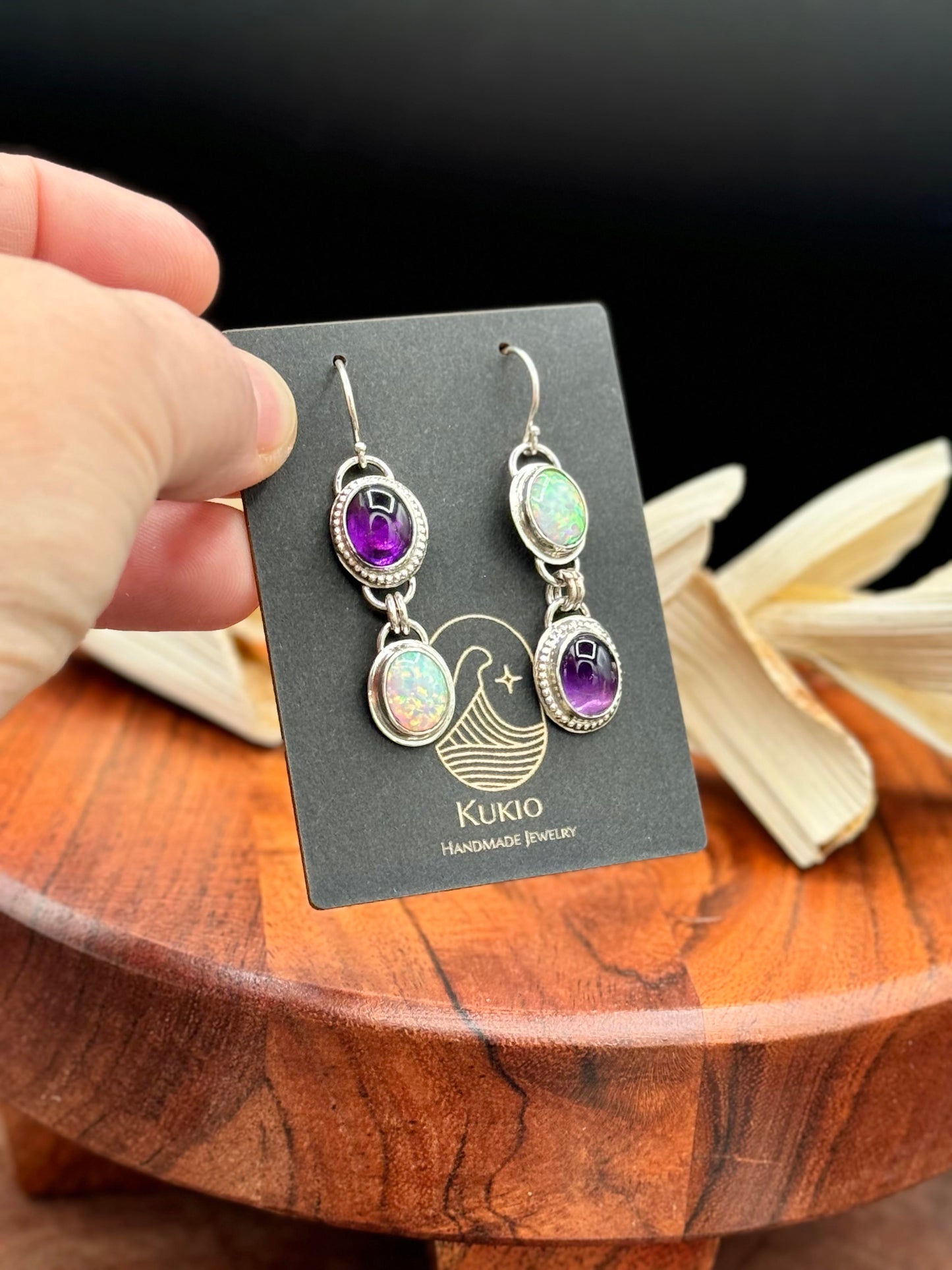 Amethyst and Aurora Opal Sterling Silver Dangle Earrings