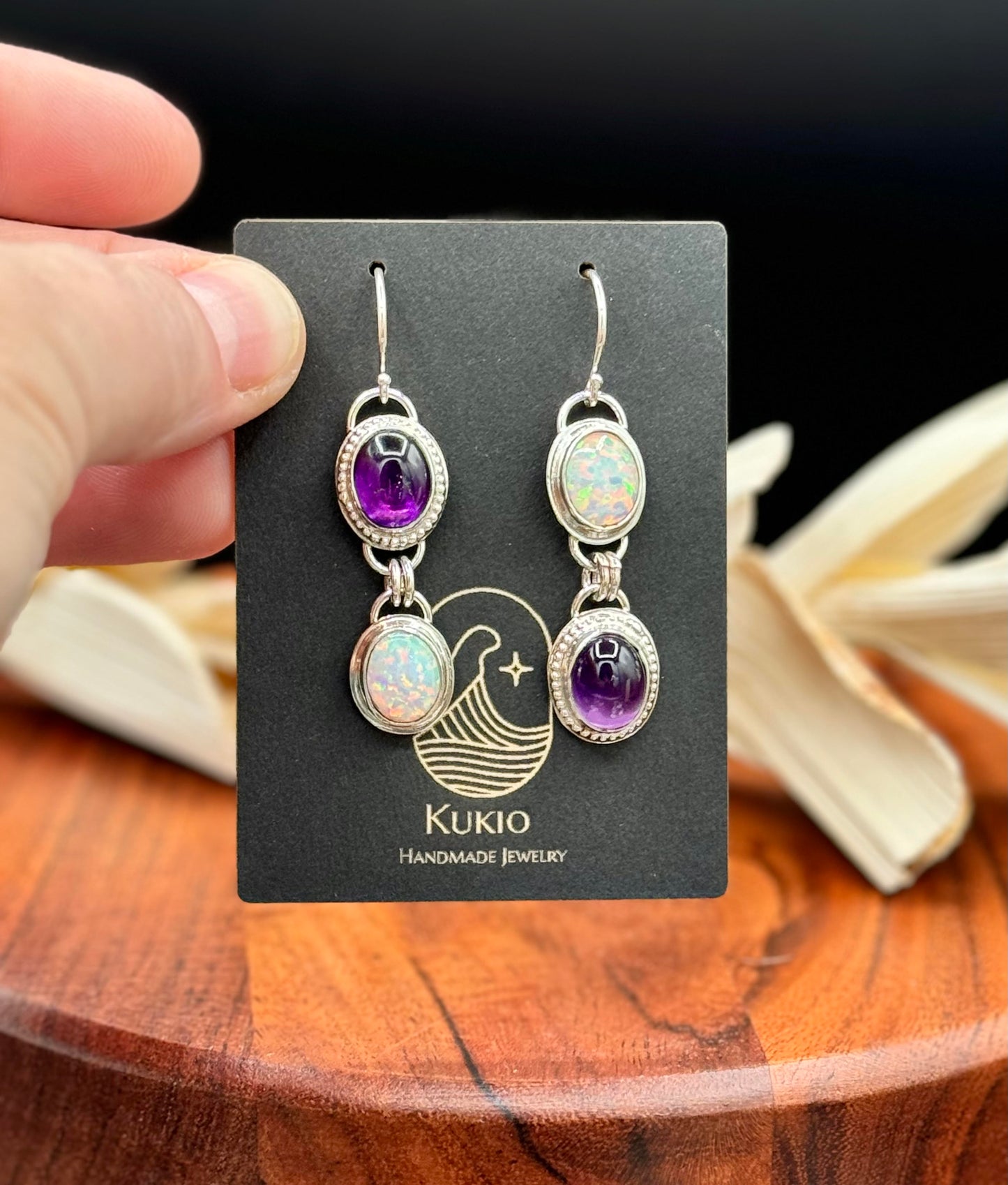 Amethyst and Aurora Opal Sterling Silver Dangle Earrings