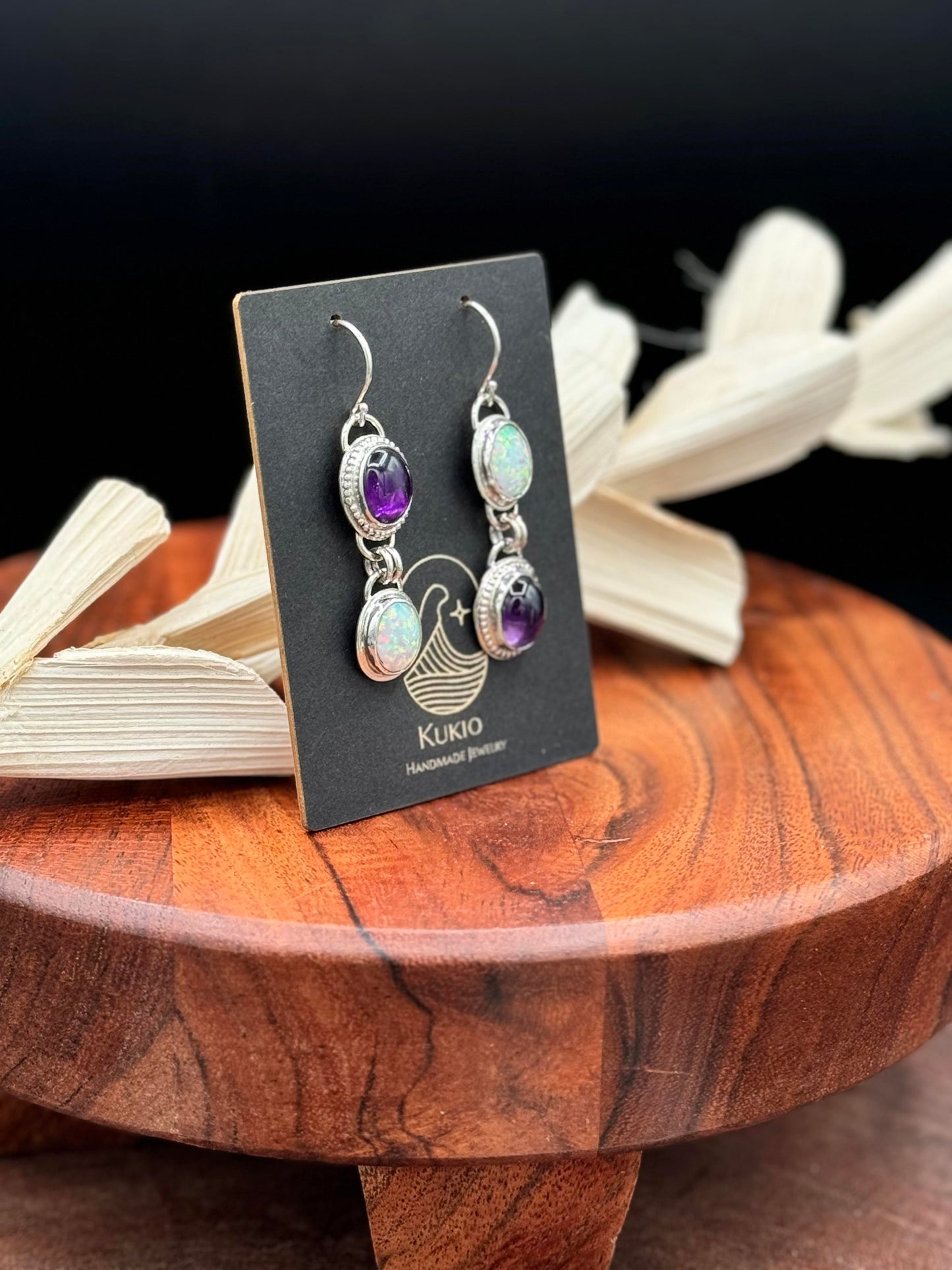 Amethyst and Aurora Opal Sterling Silver Dangle Earrings