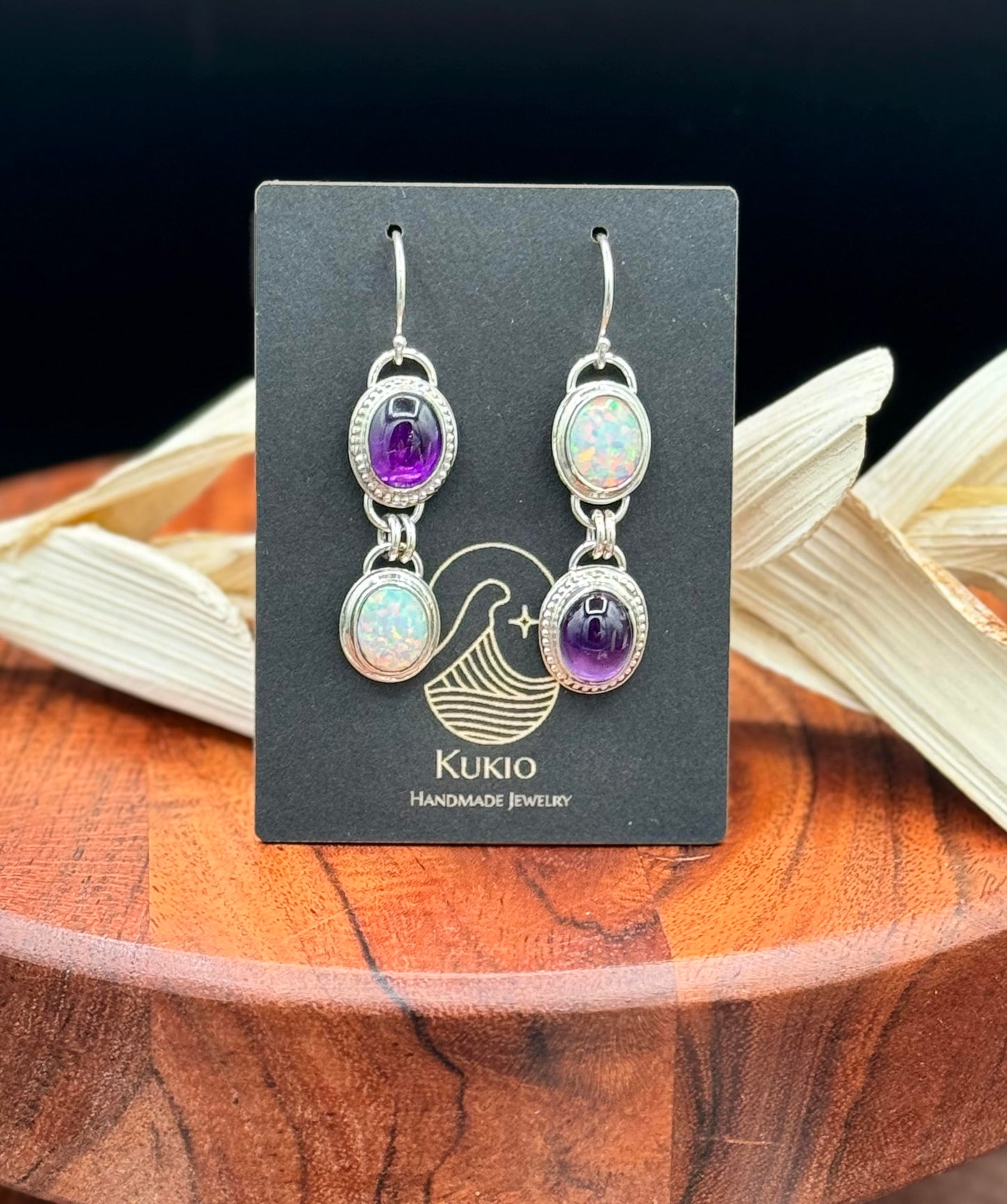 Amethyst and Aurora Opal Sterling Silver Dangle Earrings