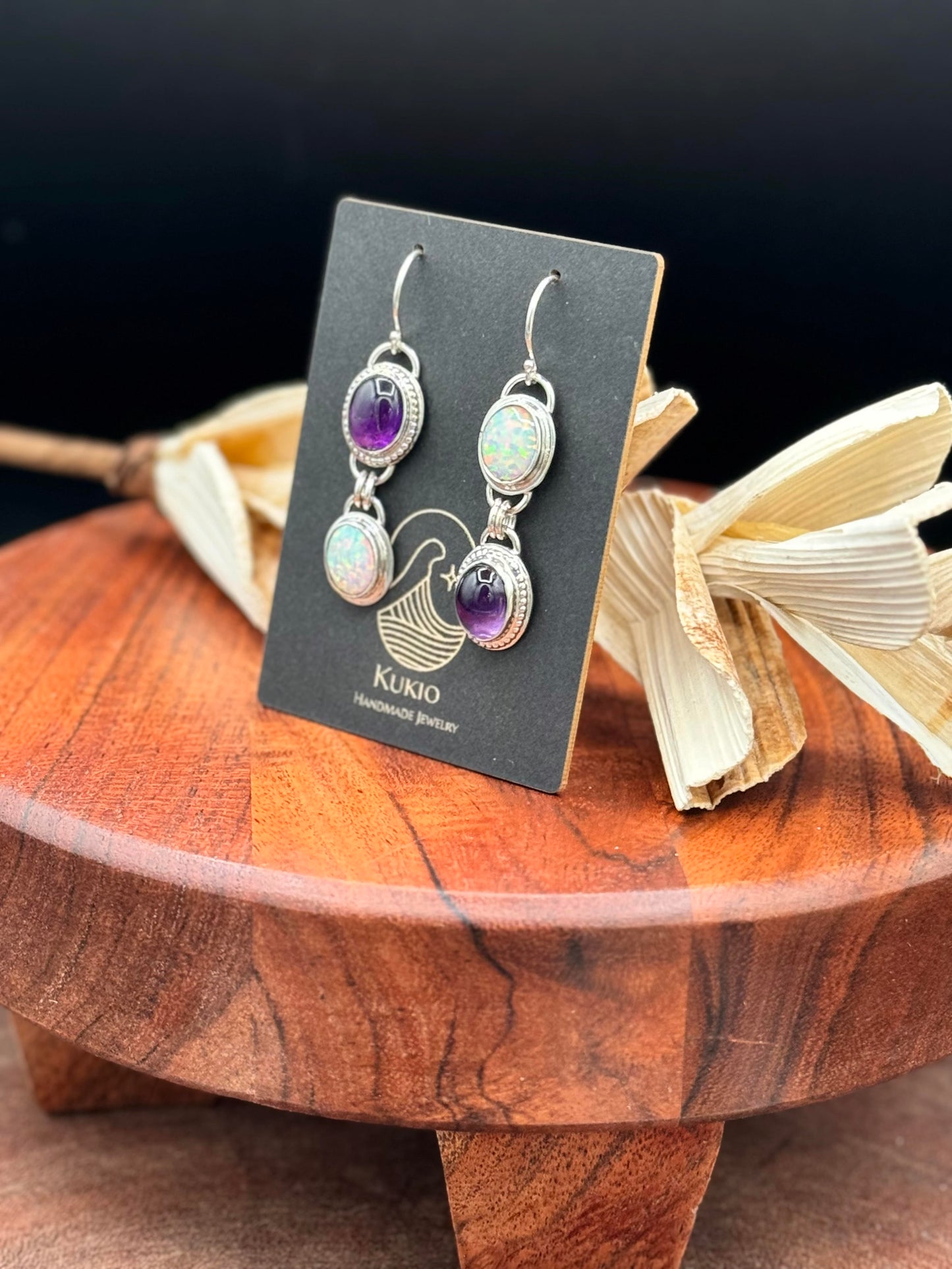 Amethyst and Aurora Opal Sterling Silver Dangle Earrings