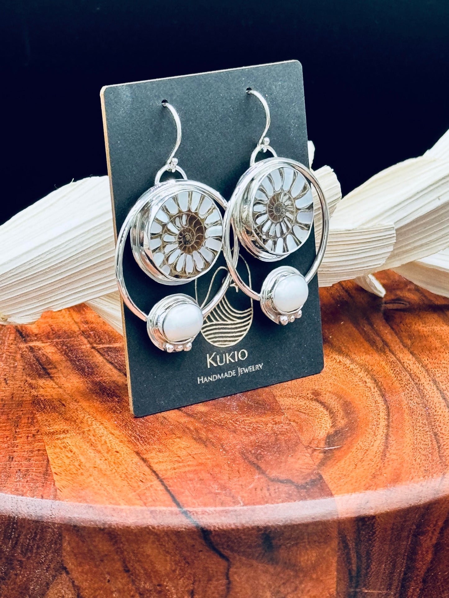 Ammonite with MOP Inlay and Fresh Water Pearl Earrings