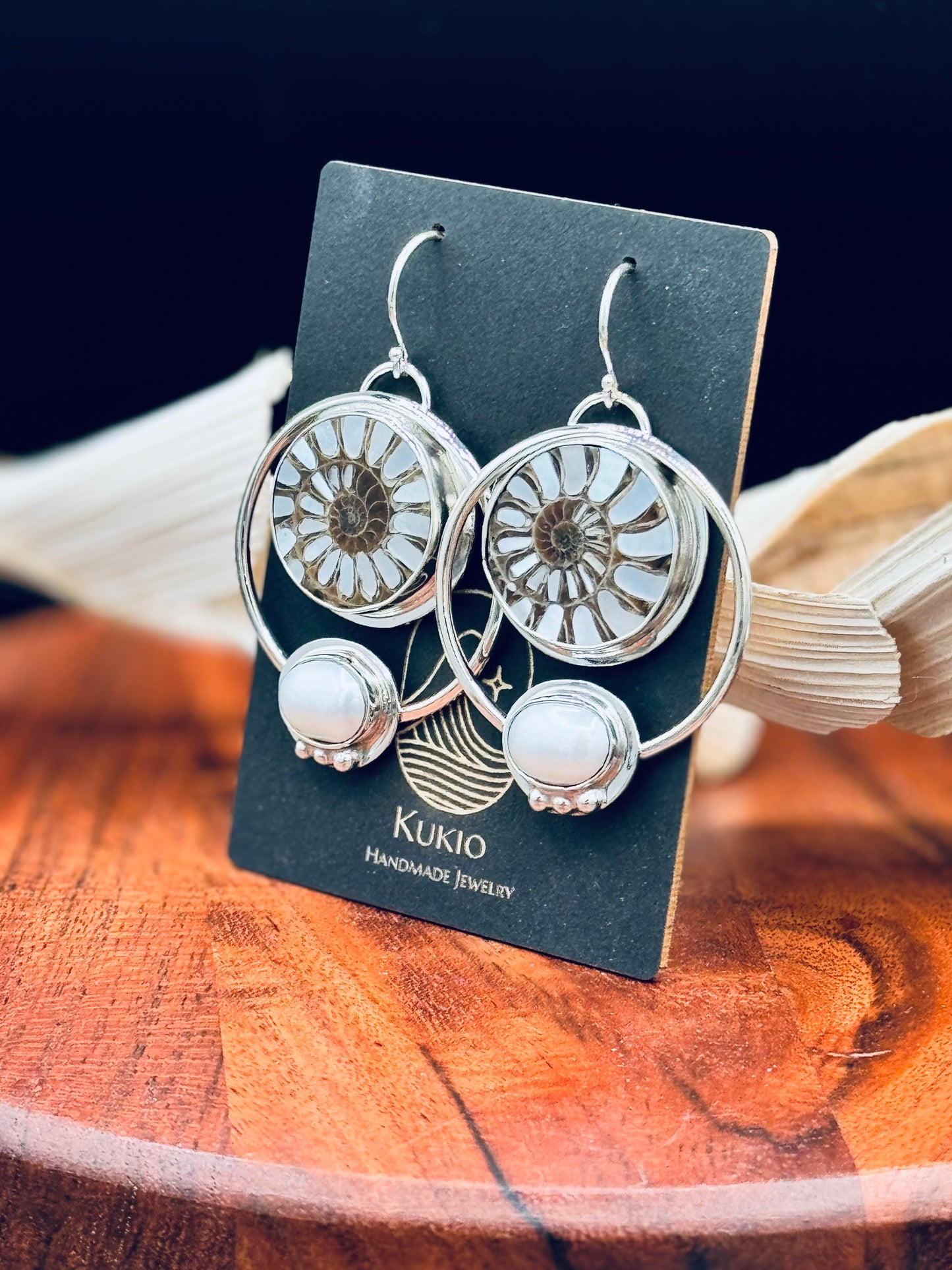 Ammonite with MOP Inlay and Fresh Water Pearl Earrings