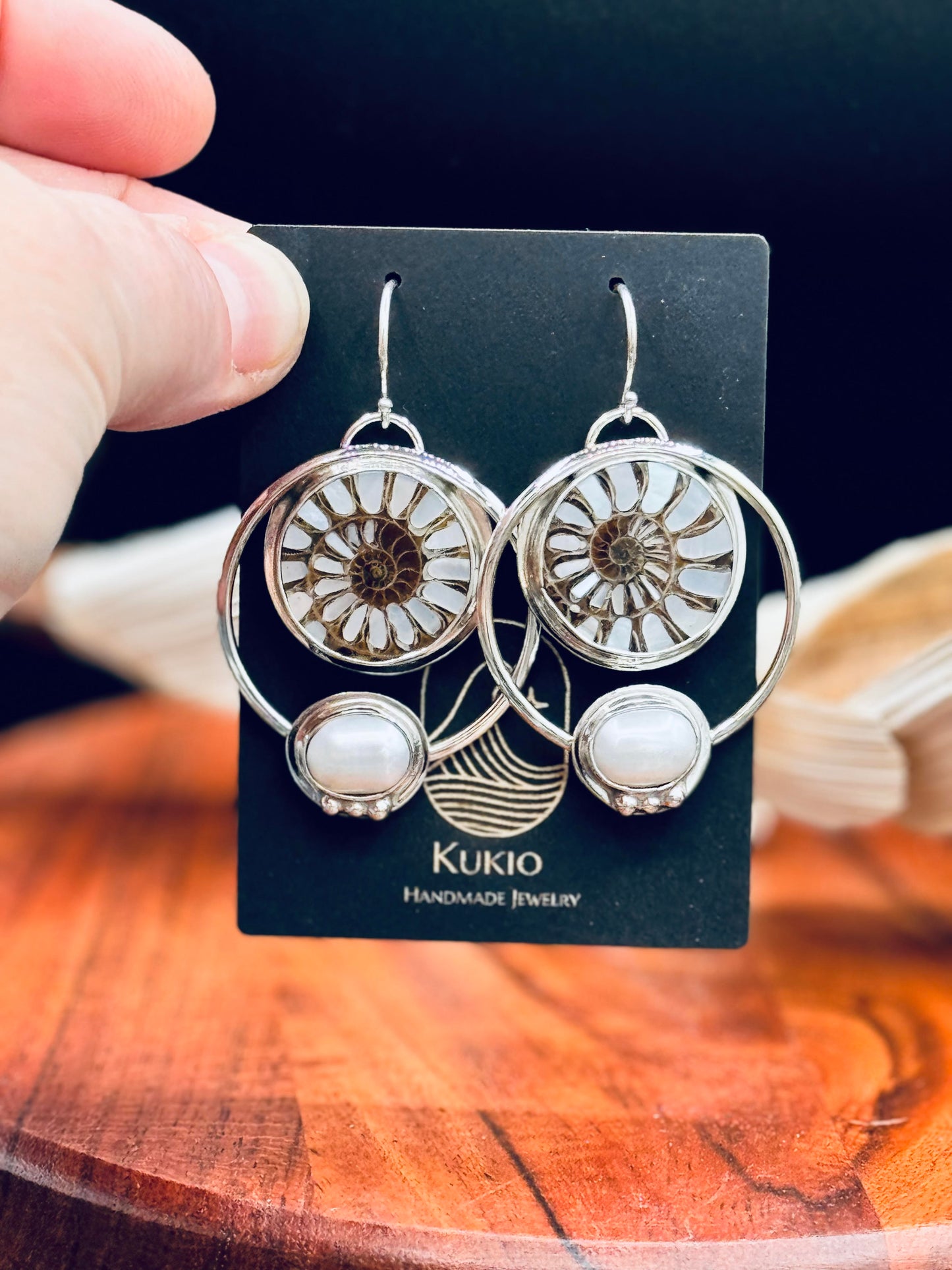 Ammonite with MOP Inlay and Fresh Water Pearl Earrings