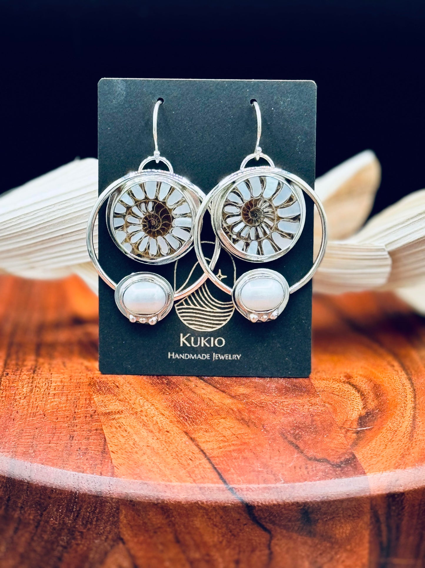 Ammonite with MOP Inlay and Fresh Water Pearl Earrings