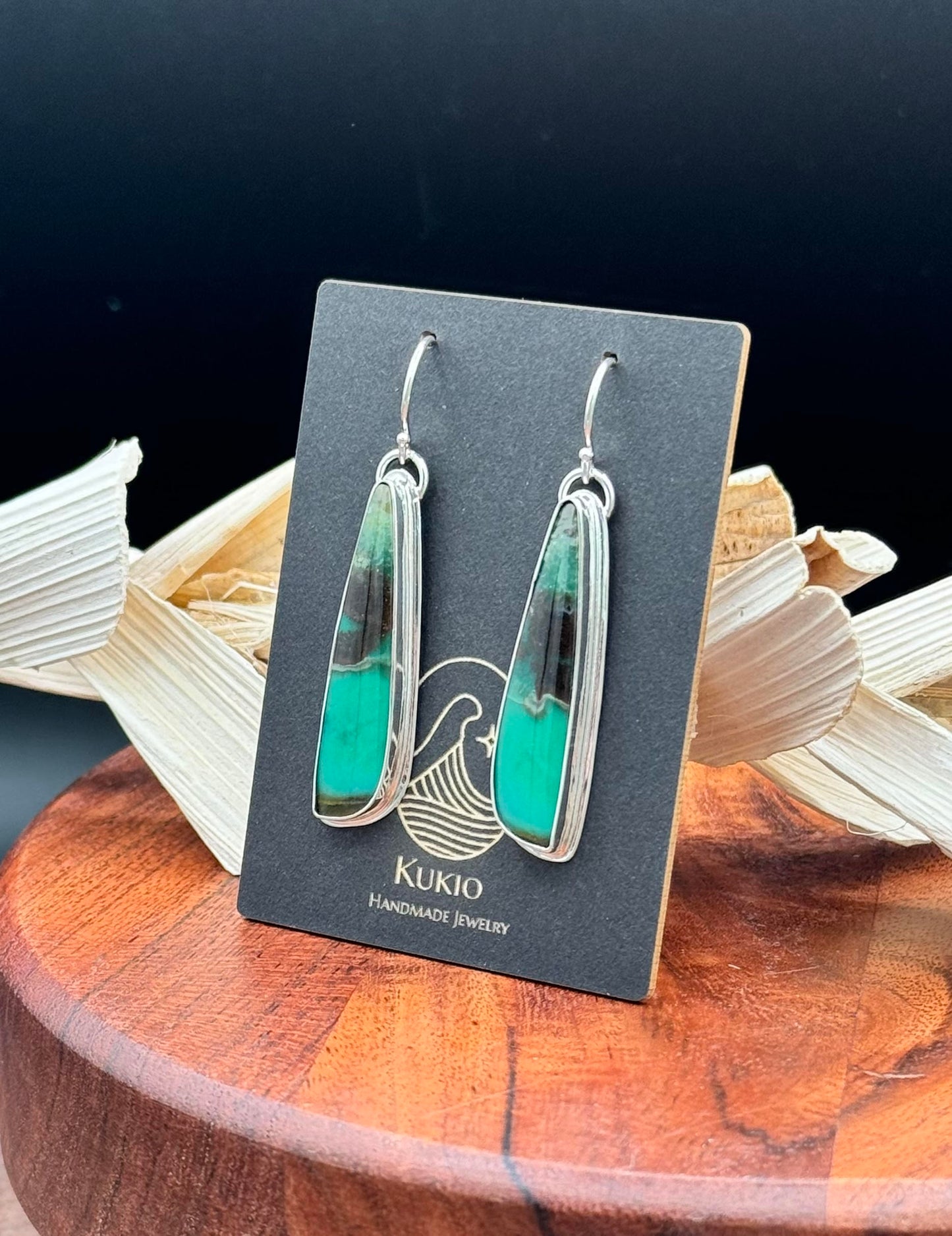 Sterling Silver Opalized Wood Earrings