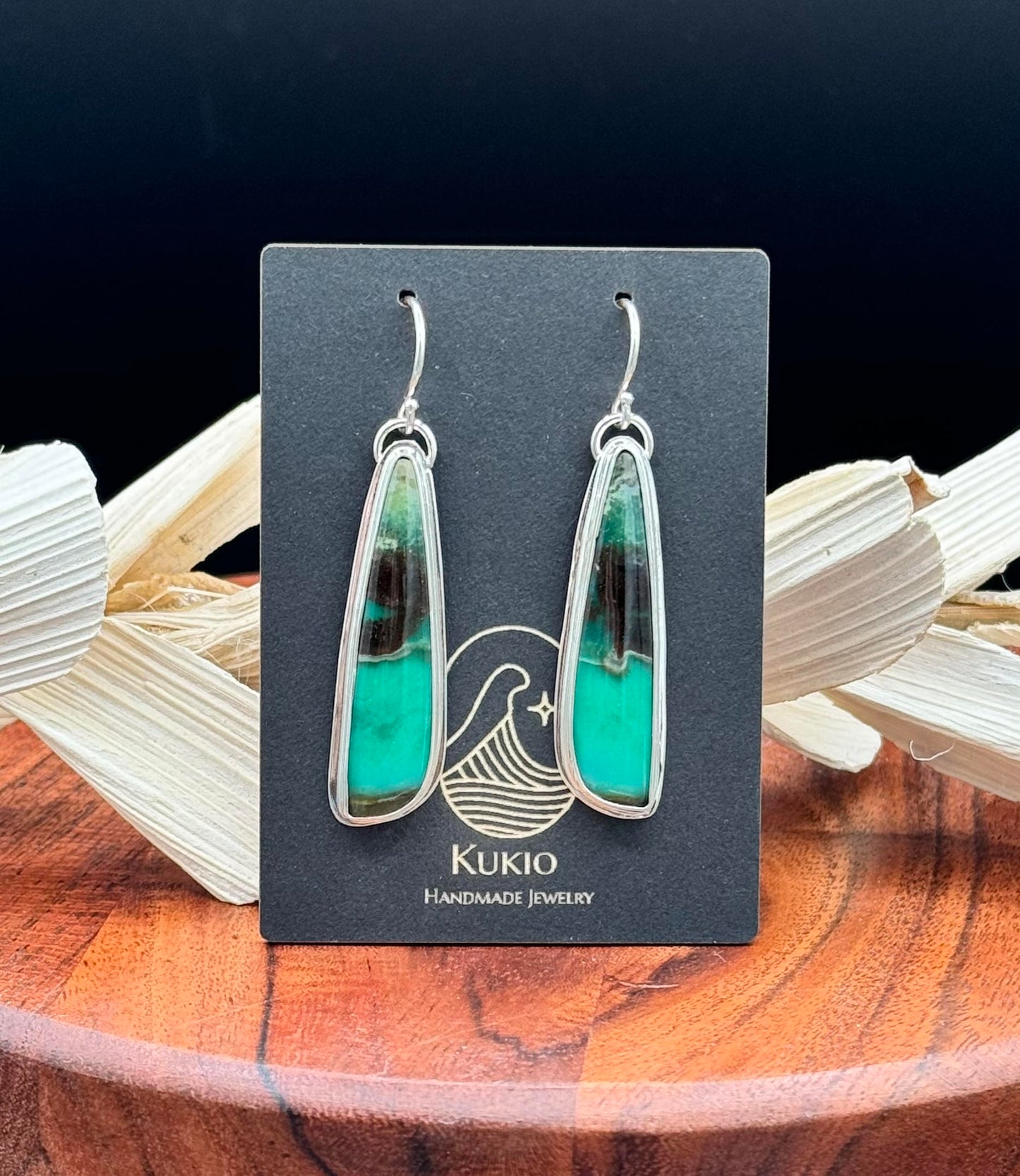 Sterling Silver Opalized Wood Earrings