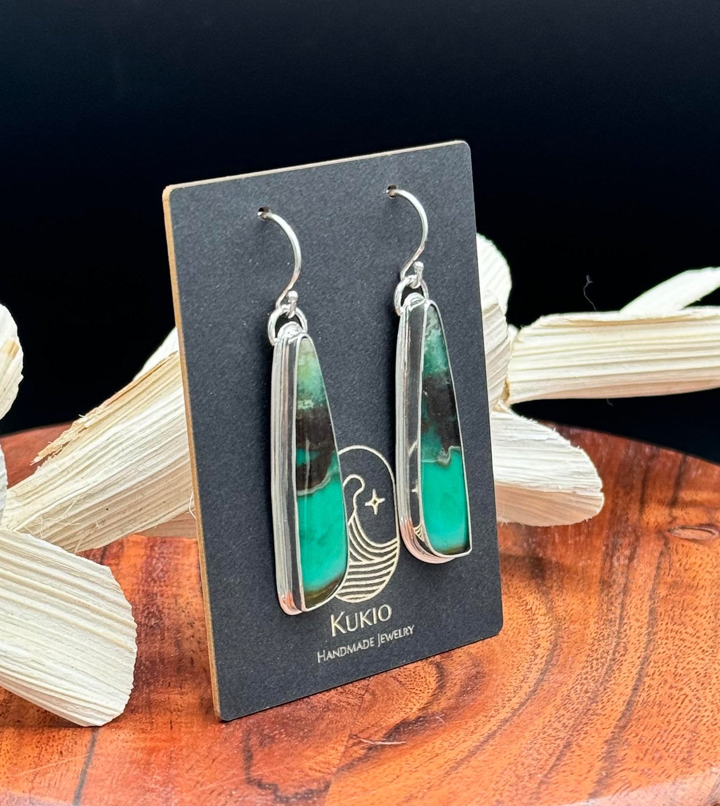 Sterling Silver Opalized Wood Earrings