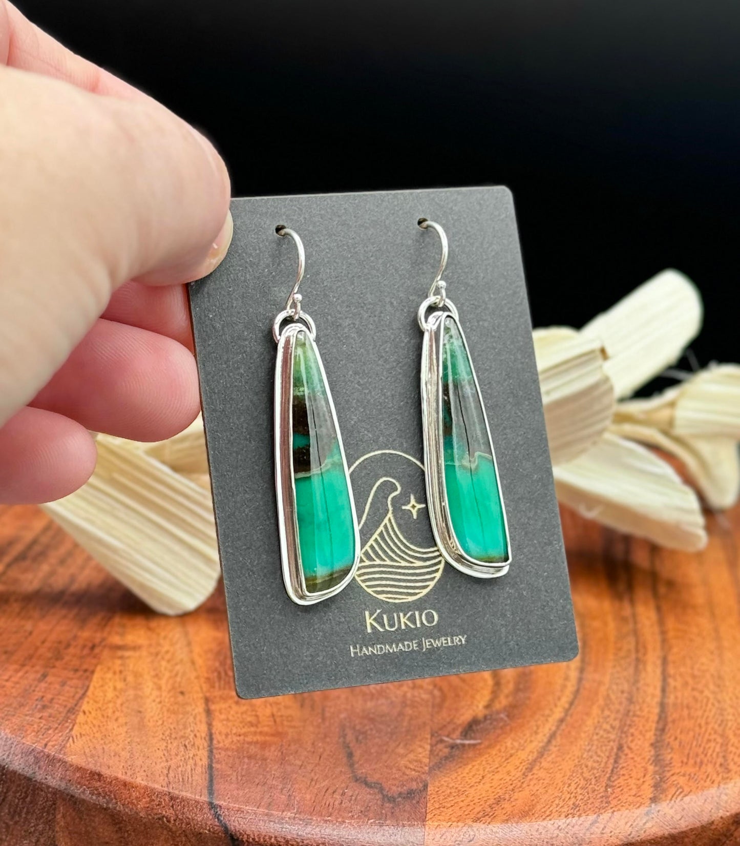 Sterling Silver Opalized Wood Earrings