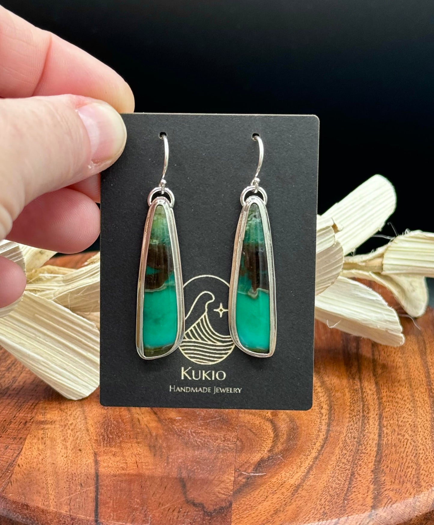 Sterling Silver Opalized Wood Earrings