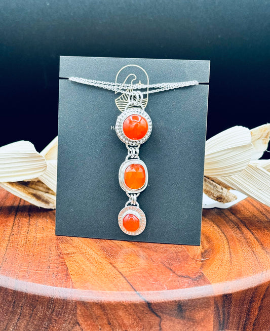 Sterling Silver Triple Carnelian Pendant Necklace