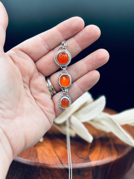 Sterling Silver Triple Carnelian Pendant Necklace