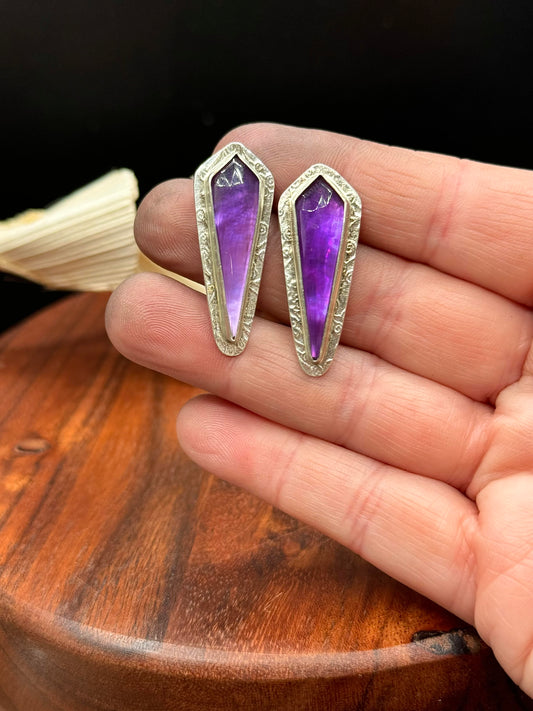 Amethyst with Mother of Pearl Doublet Sterling Silver Earrings