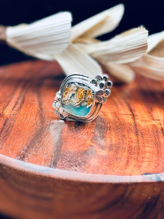 Sterling Silver North Ridge Plume Agate Doublet Ring