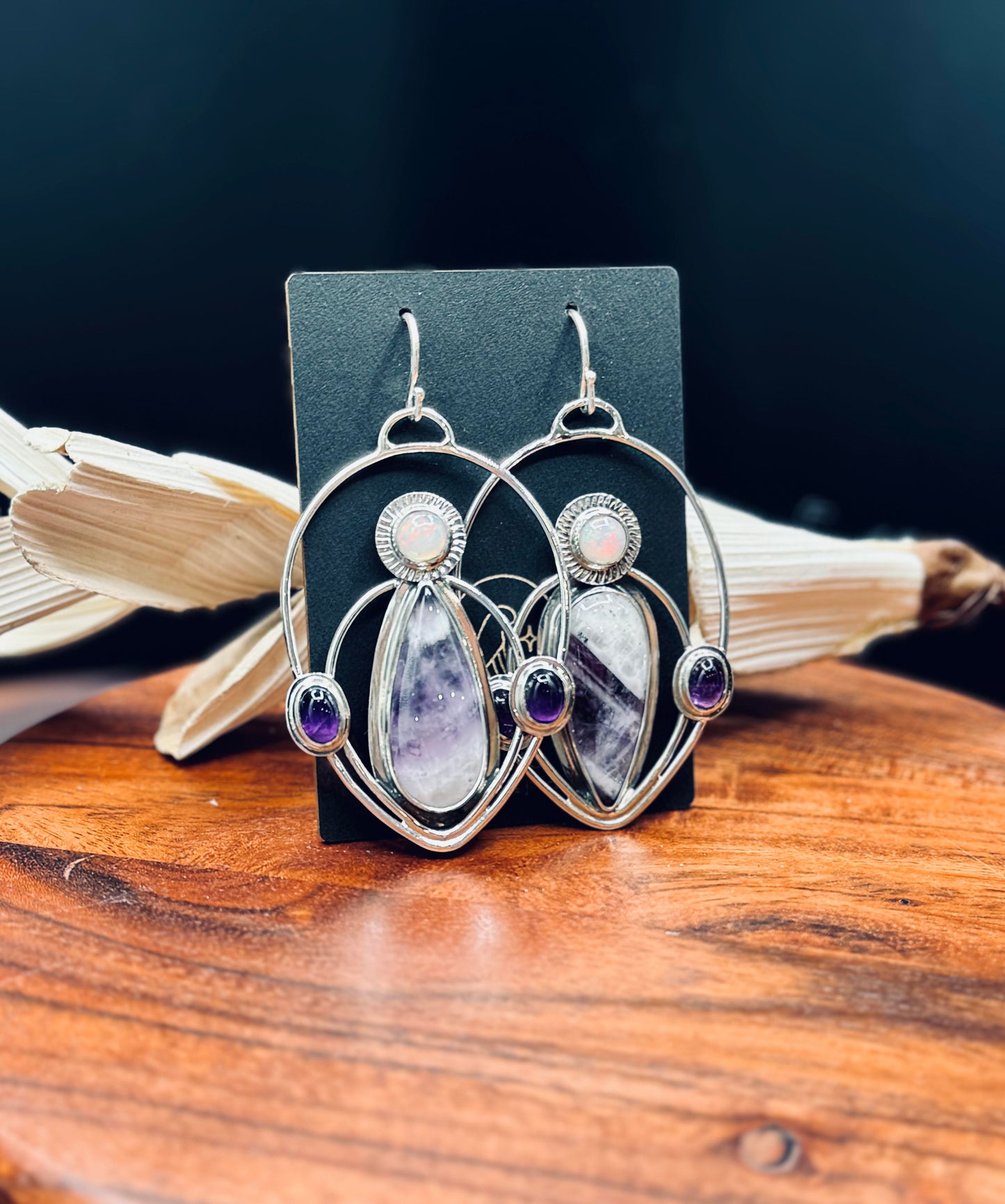 Sterling Silver Chevron Amethyst with Opal and Amethyst Earrings