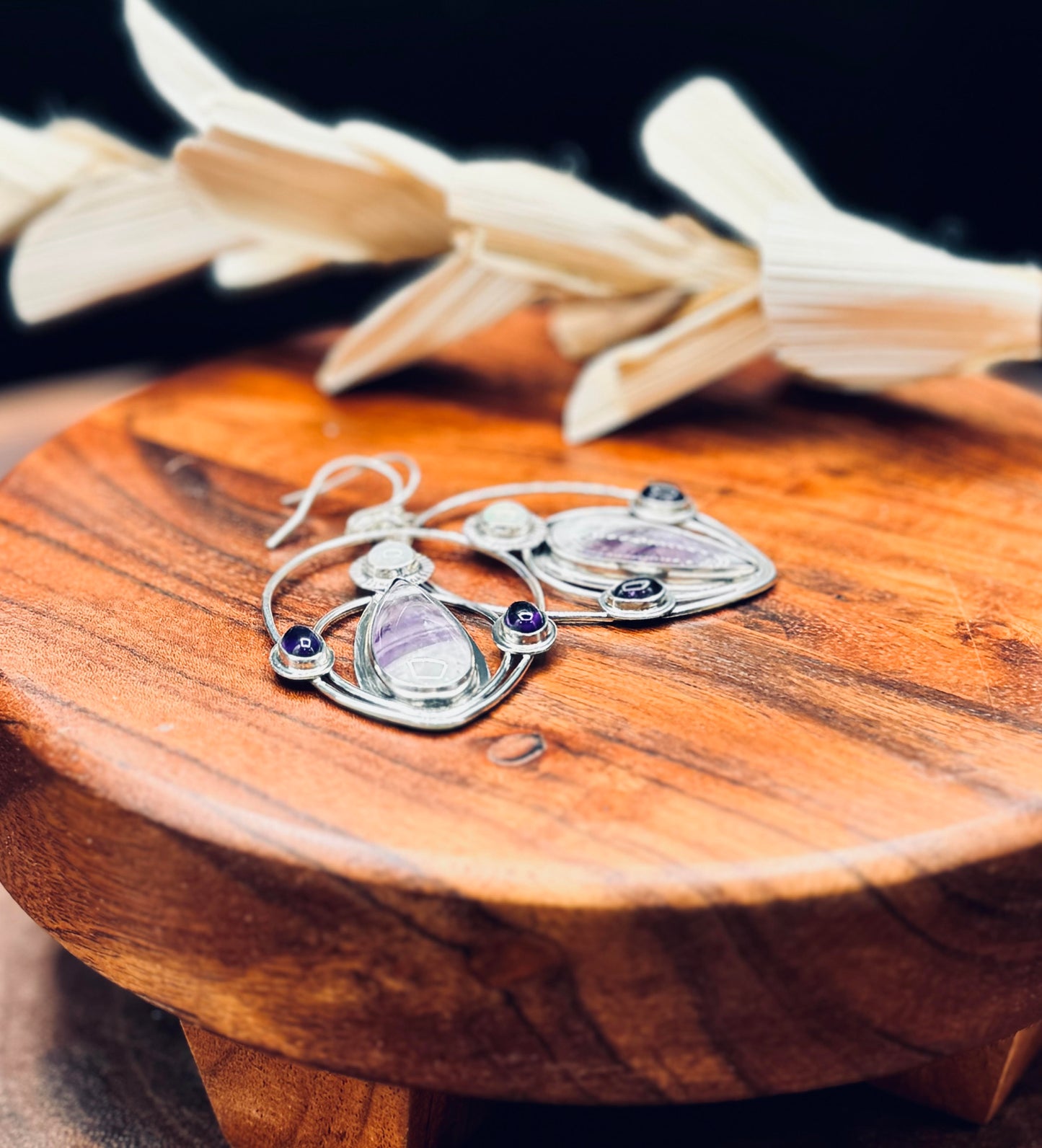 Sterling Silver Chevron Amethyst with Opal and Amethyst Earrings