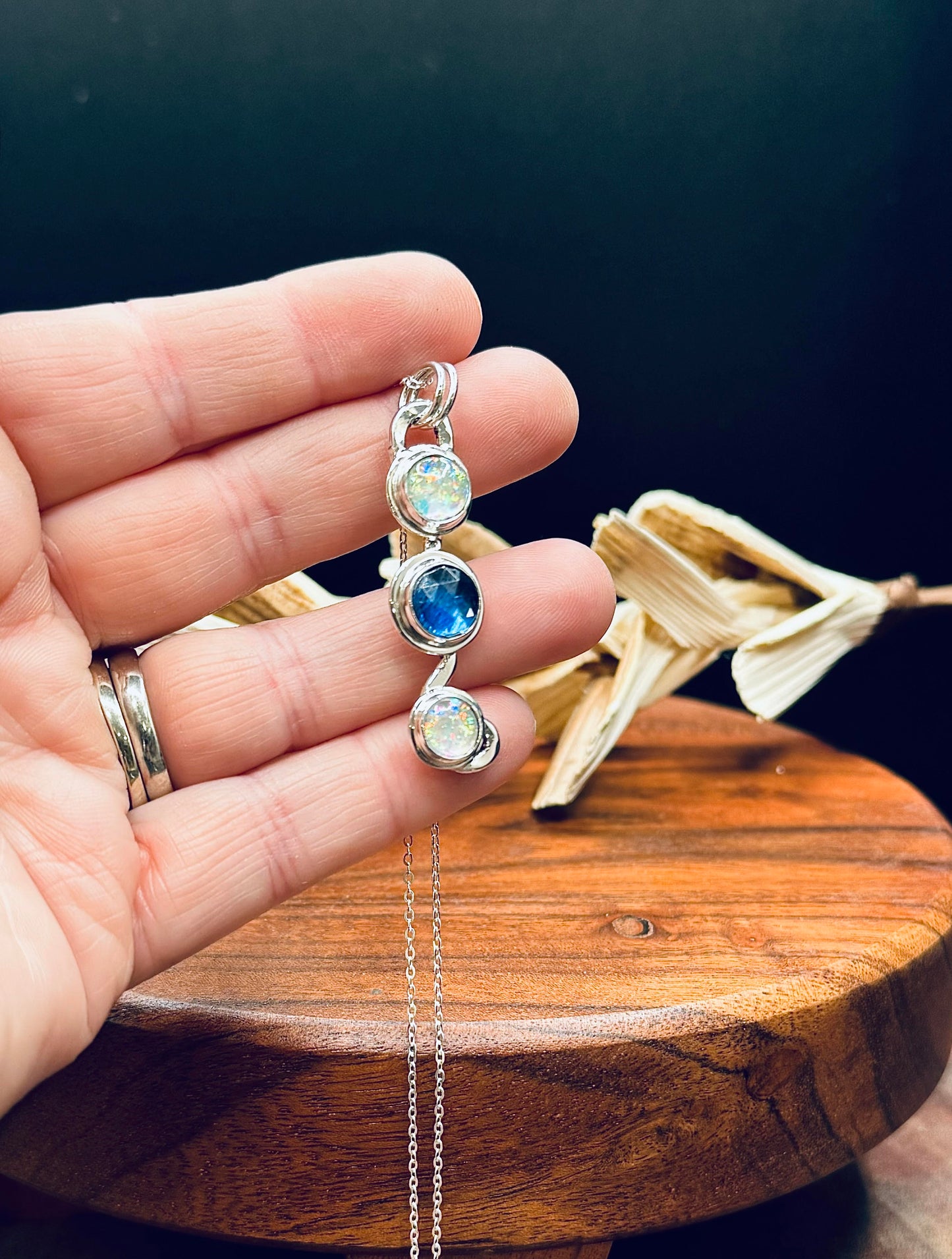 Sterling Silver Slocum Opal and Blue Kyanite Pendant