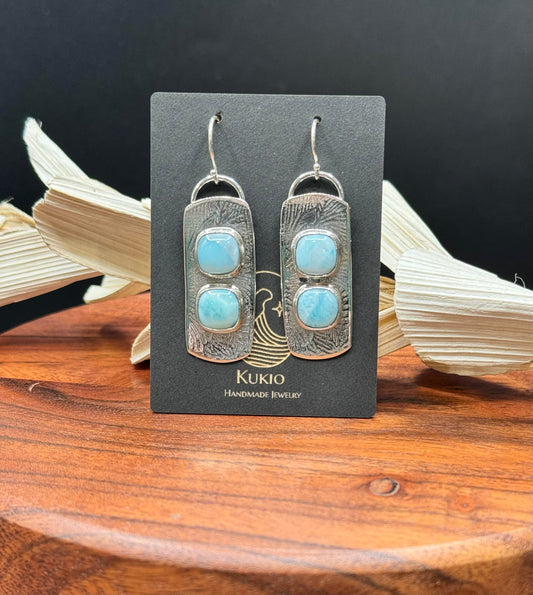 Sterling Silver Double Larimar Earrings