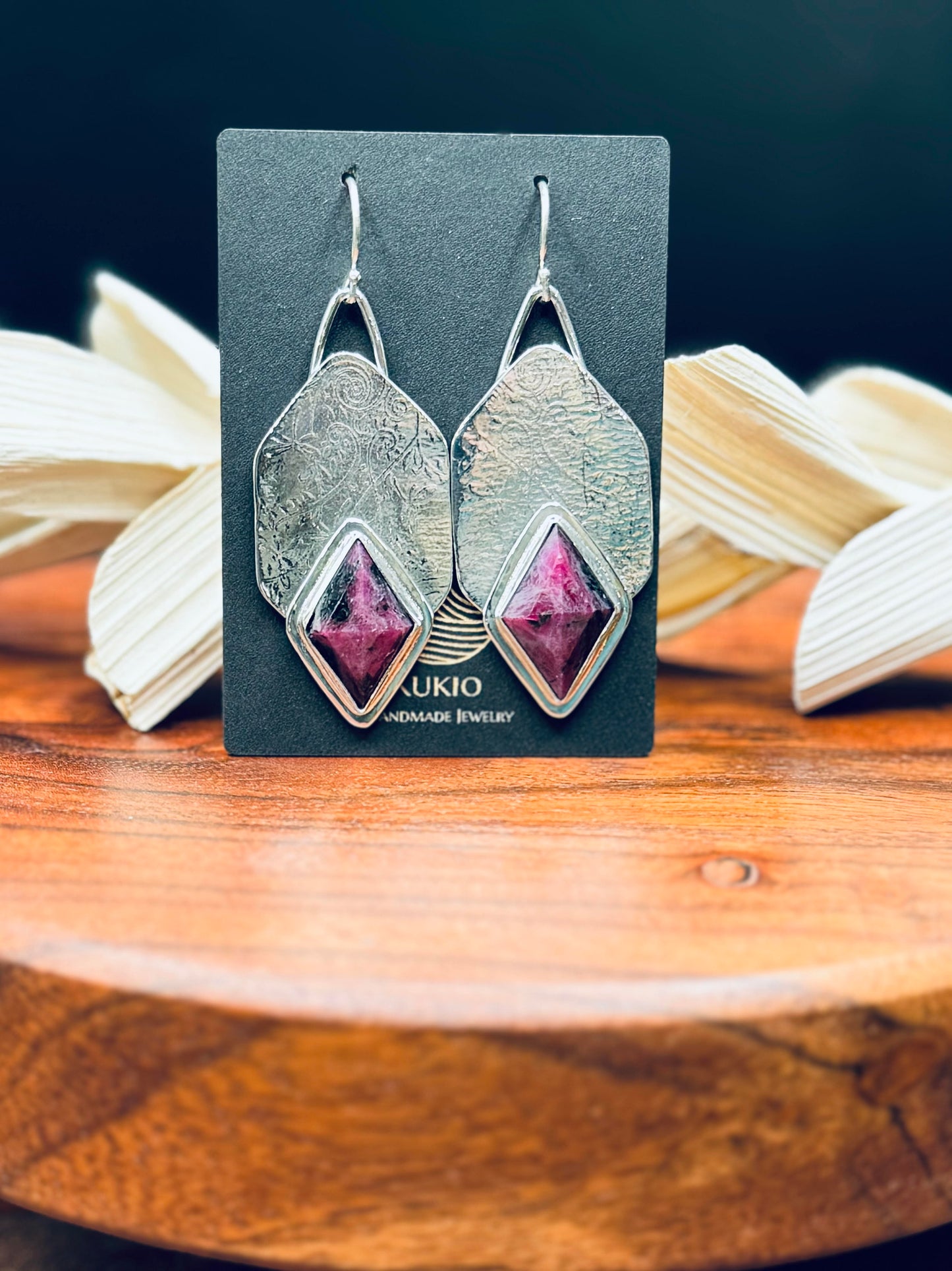 Sterling Silver Patterned Ruby Earrings