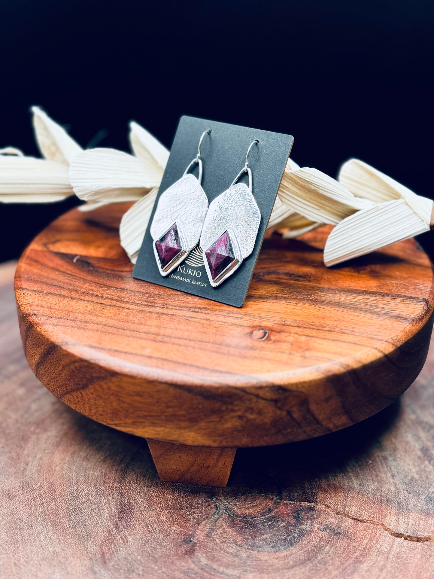 Sterling Silver Patterned Ruby Earrings