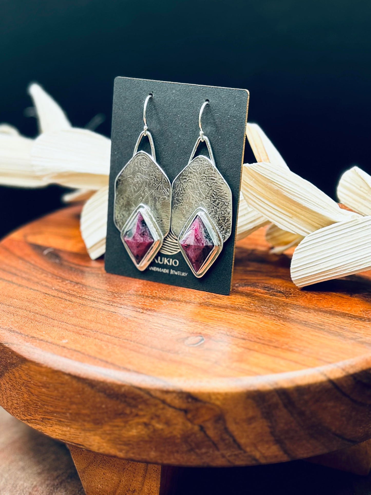 Sterling Silver Patterned Ruby Earrings