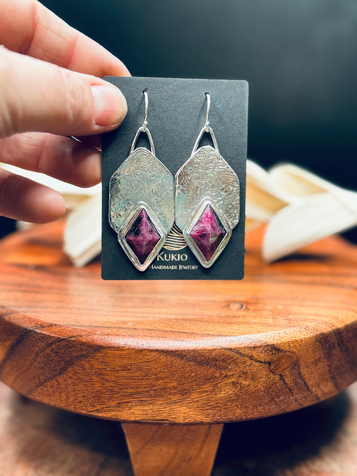 Sterling Silver Patterned Ruby Earrings