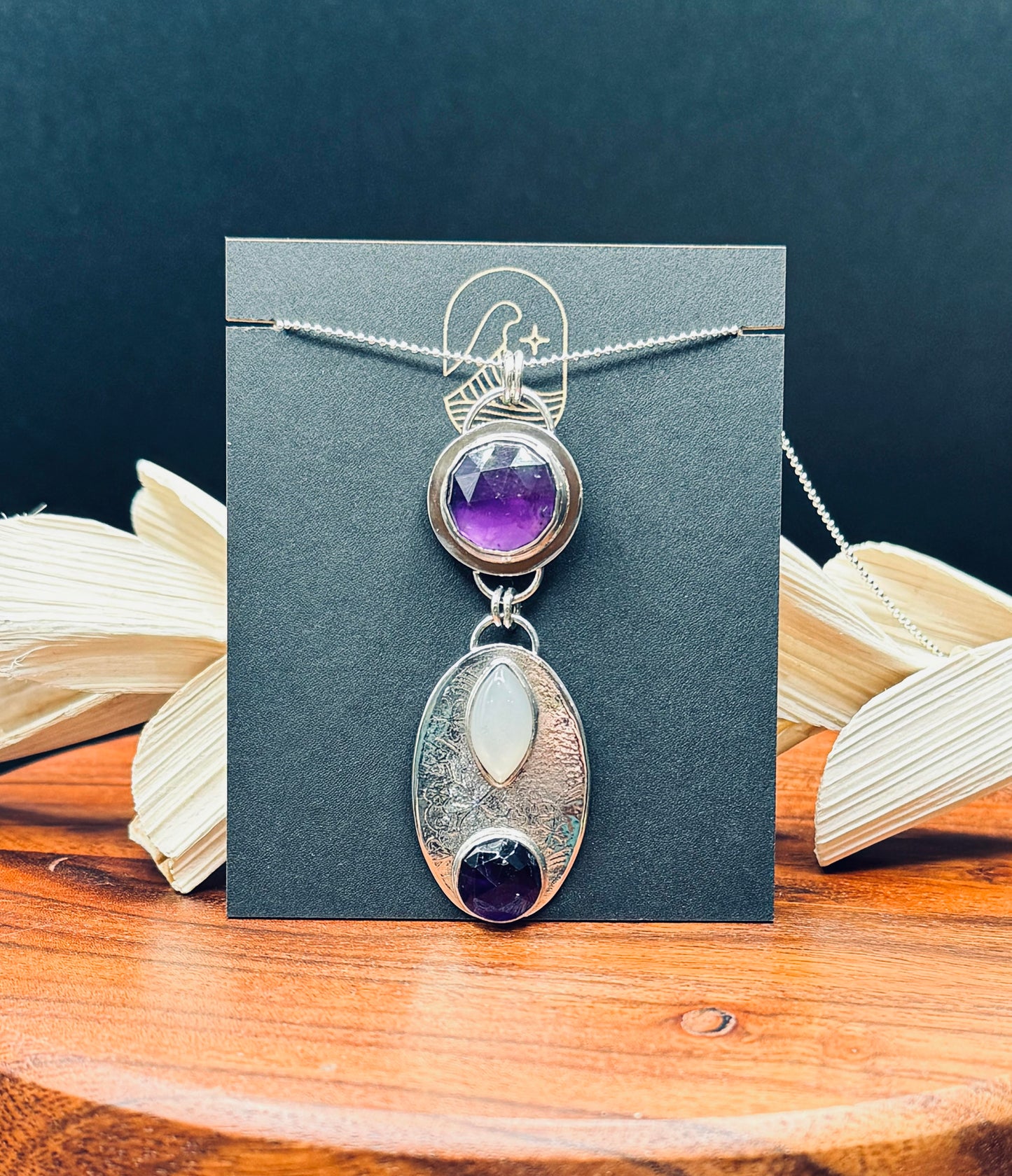 Brazilian Amethyst and Gray Moonstone Pendant