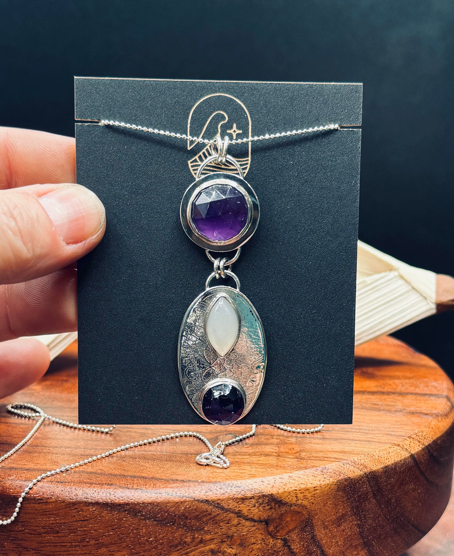 Brazilian Amethyst and Gray Moonstone Pendant