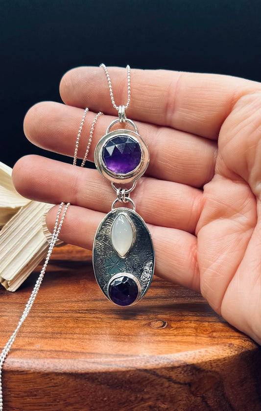 Brazilian Amethyst and Gray Moonstone Pendant