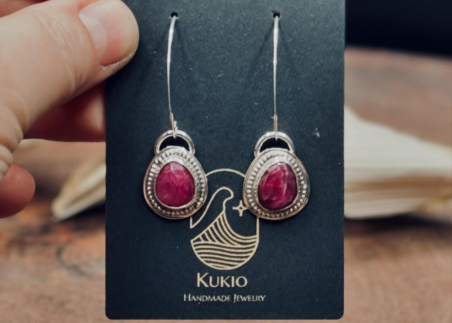 Sterling Silver Ruby Dangle Earrings