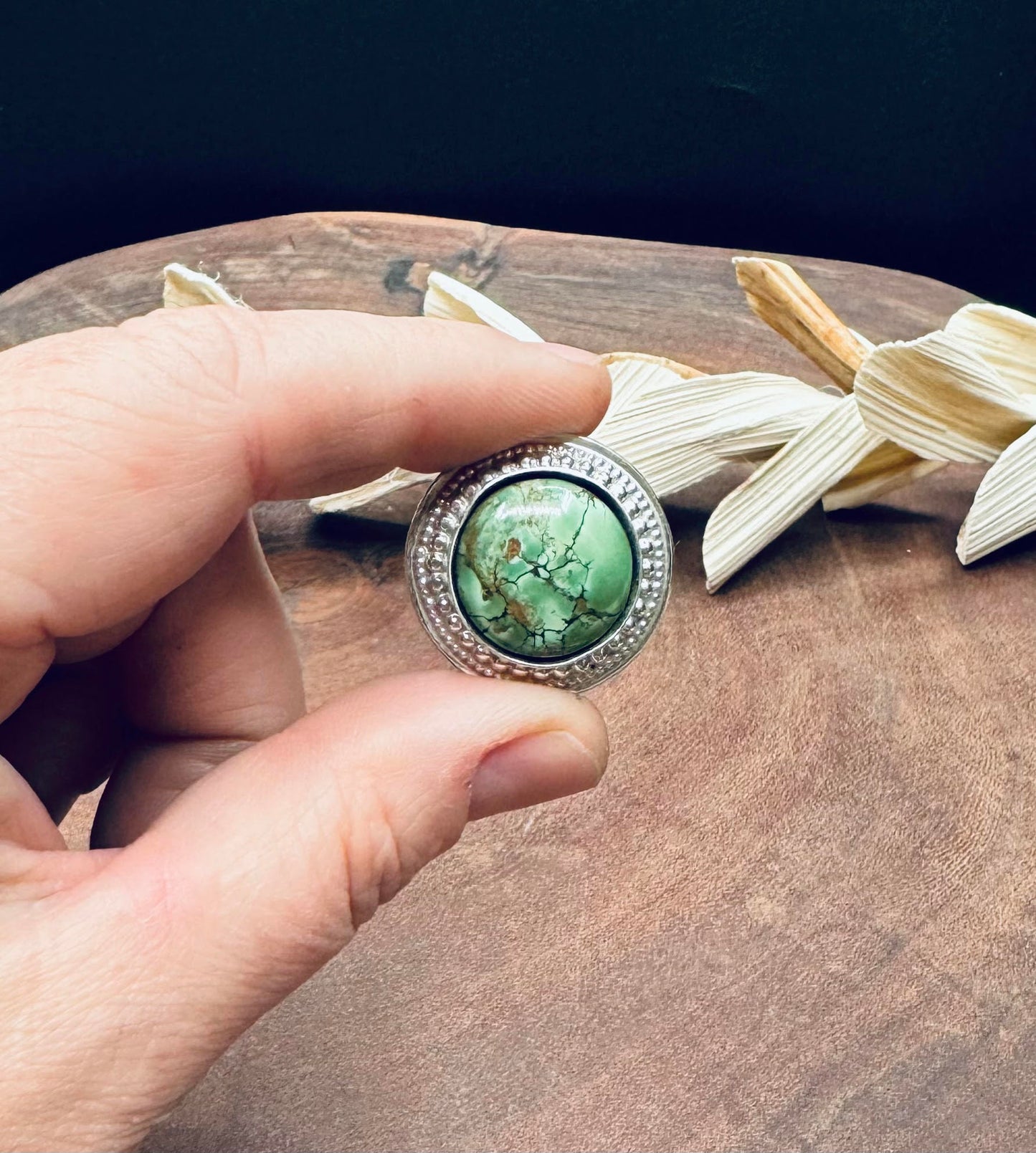 Sterling Silver Natural Amazon Green Turquoise Statement Ring