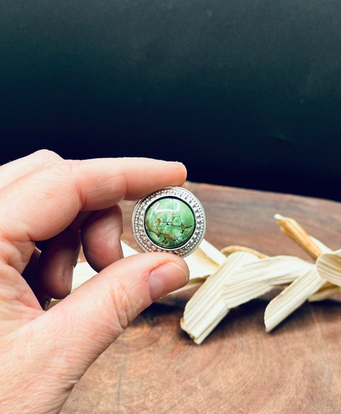 Sterling Silver Natural Amazon Green Turquoise Statement Ring