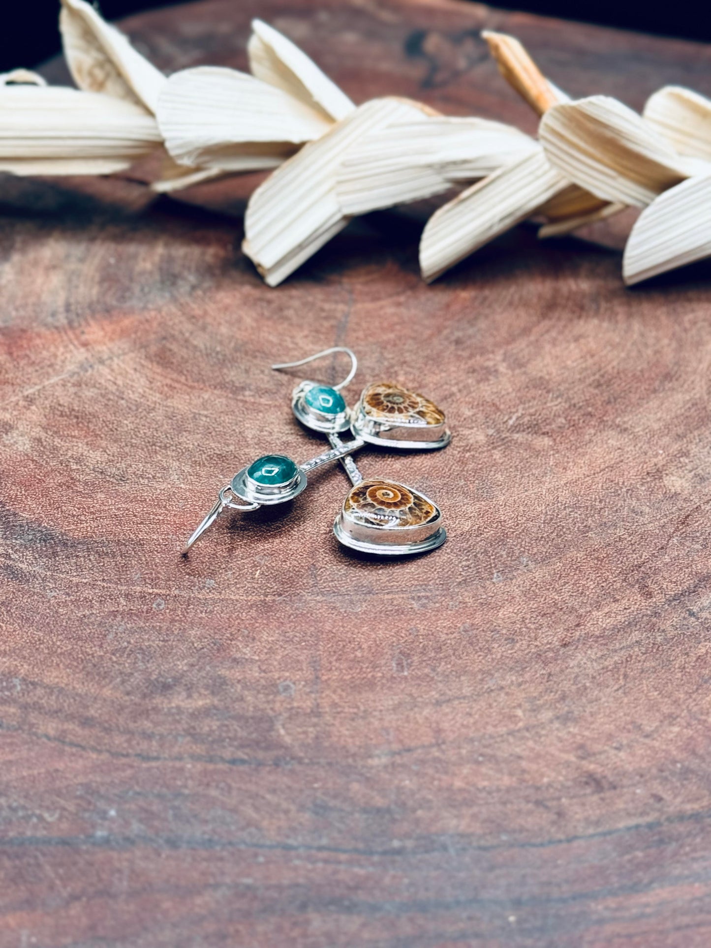 Sterling Silver Ammonite and Grandidierite Earrings