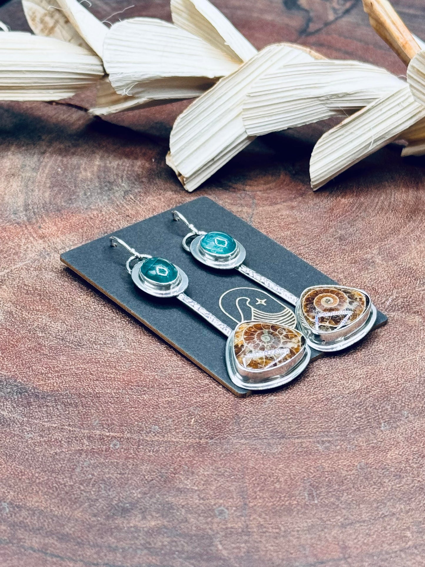 Sterling Silver Ammonite and Grandidierite Earrings