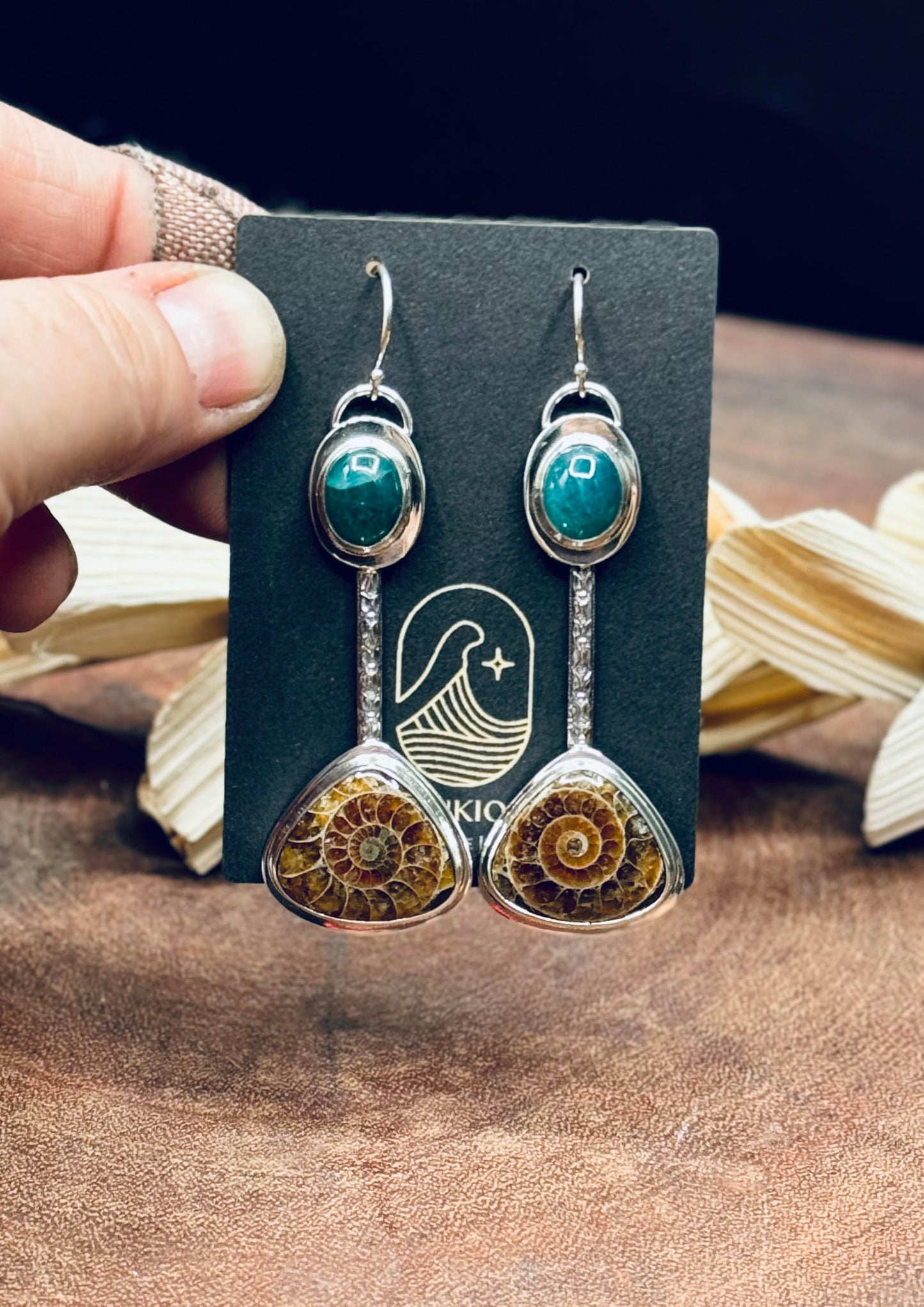 Sterling Silver Ammonite and Grandidierite Earrings