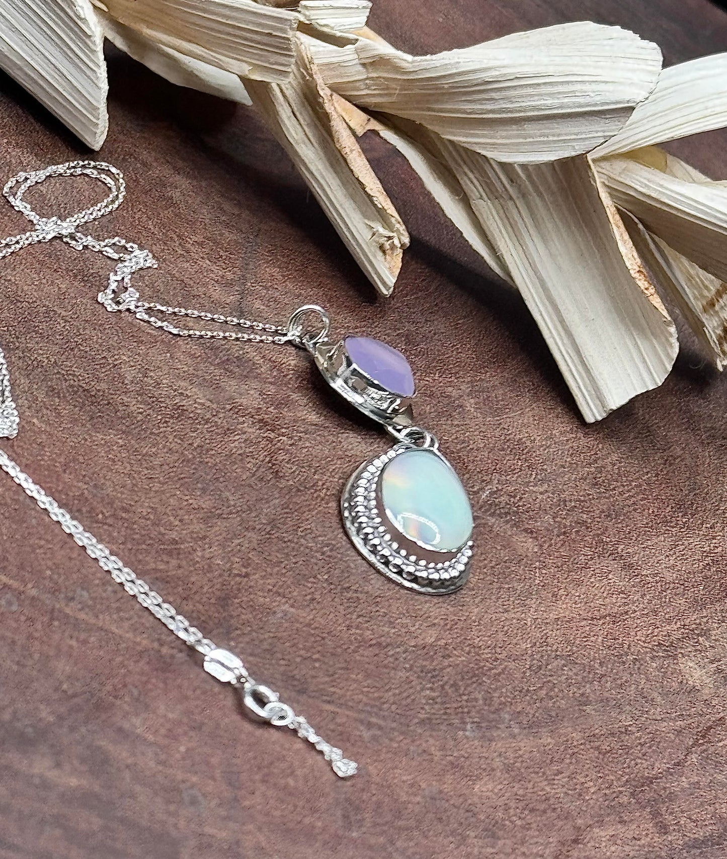 Sterling Silver Aurora Opal and Lavender Chalcedony Pendant