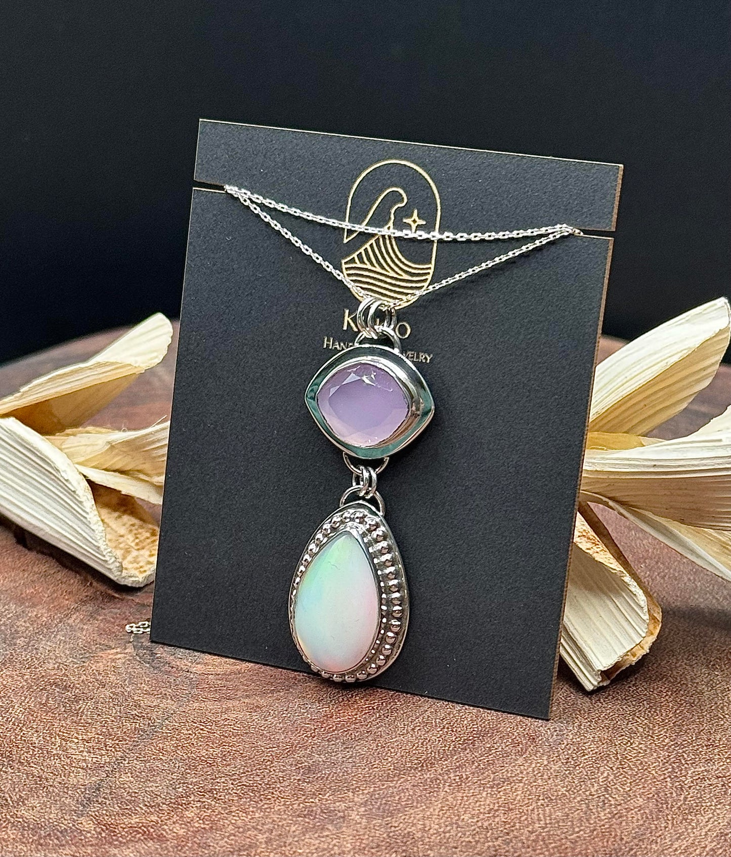 Sterling Silver Aurora Opal and Lavender Chalcedony Pendant