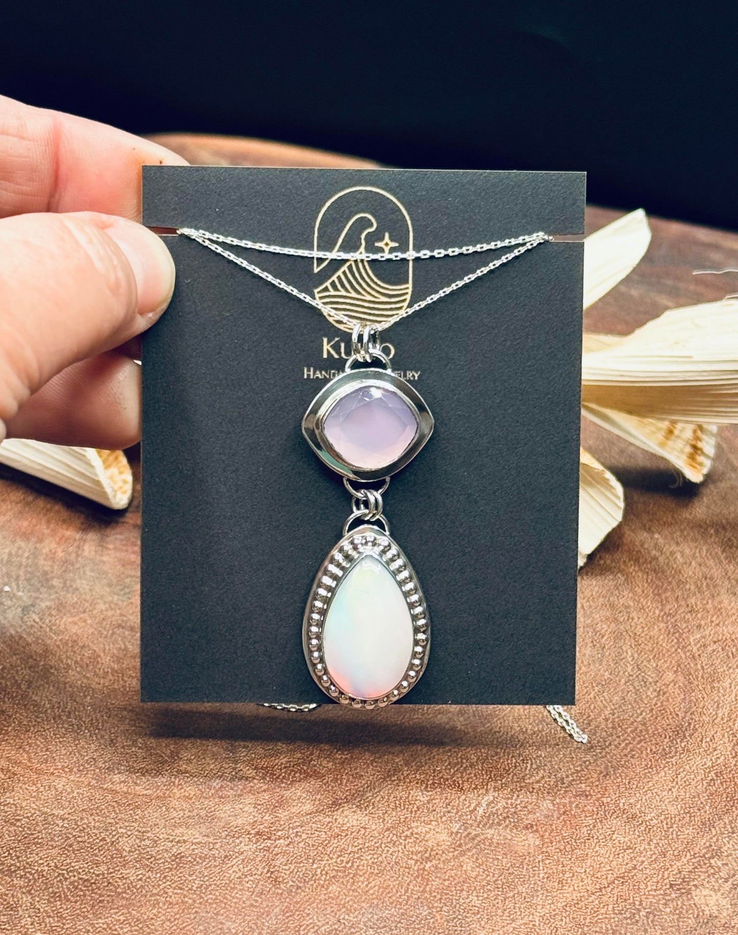 Sterling Silver Aurora Opal and Lavender Chalcedony Pendant