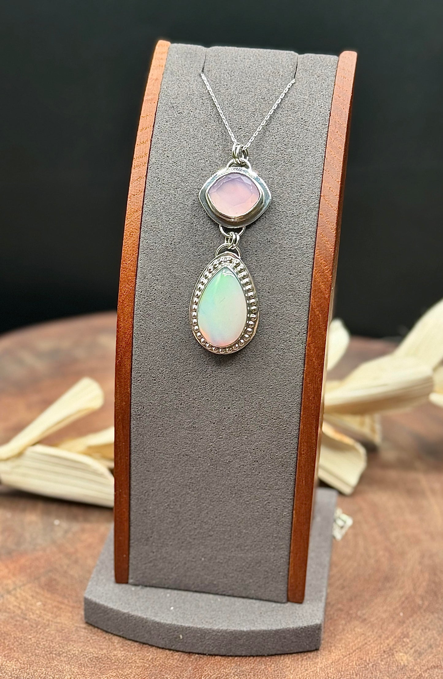 Sterling Silver Aurora Opal and Lavender Chalcedony Pendant