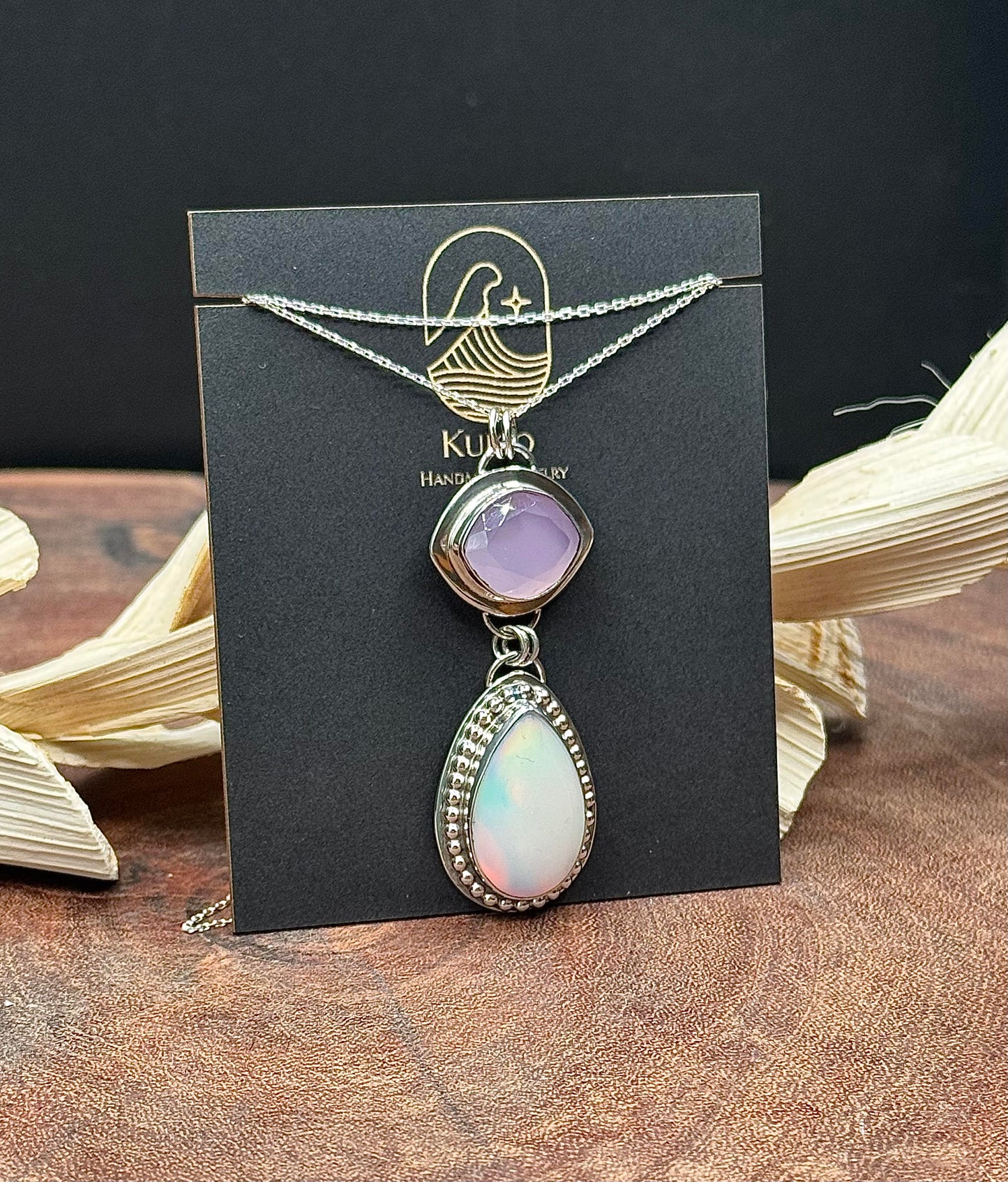 Sterling Silver Aurora Opal and Lavender Chalcedony Pendant