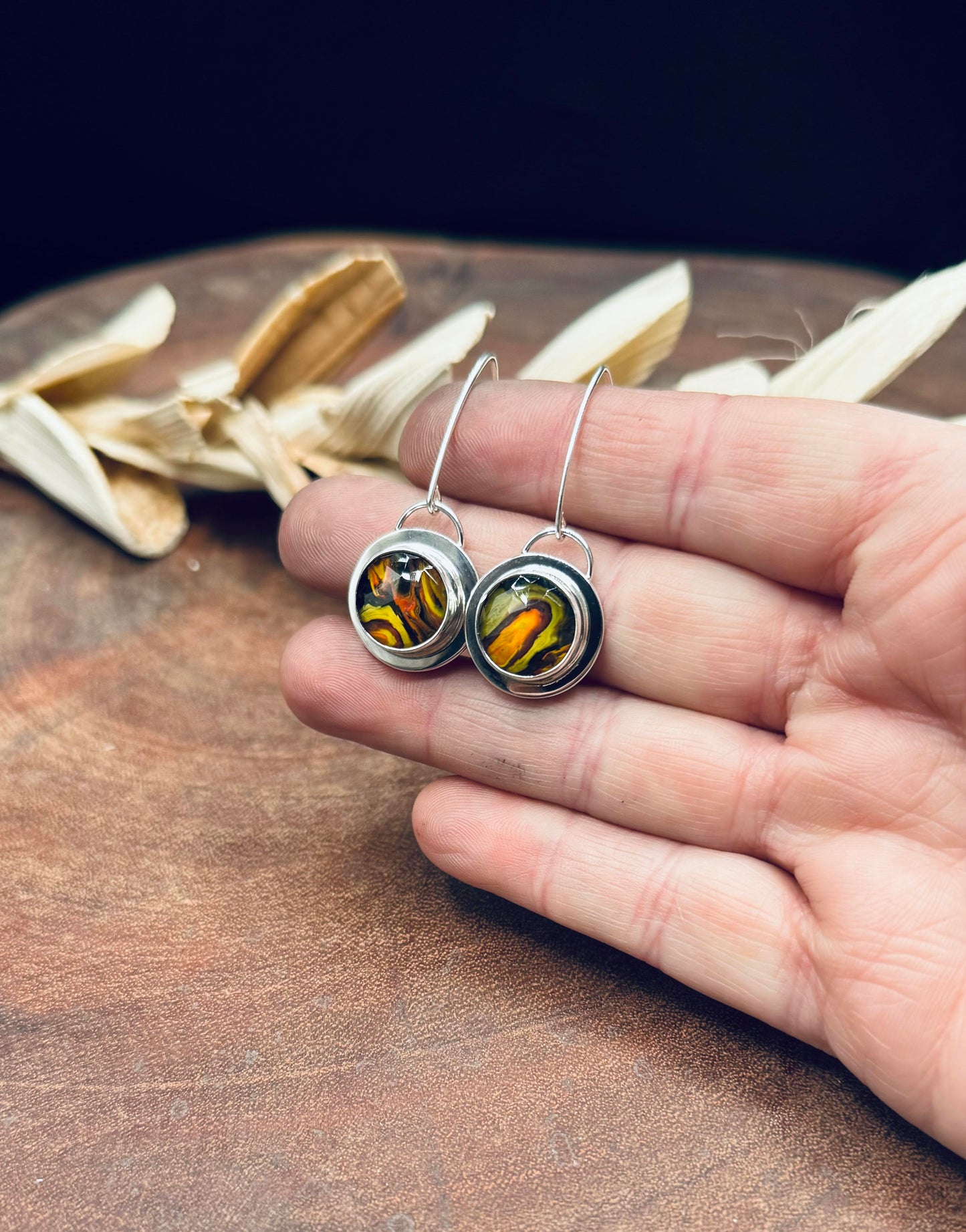 Sterling Silver Bumblebee Jasper Doublet Earrings