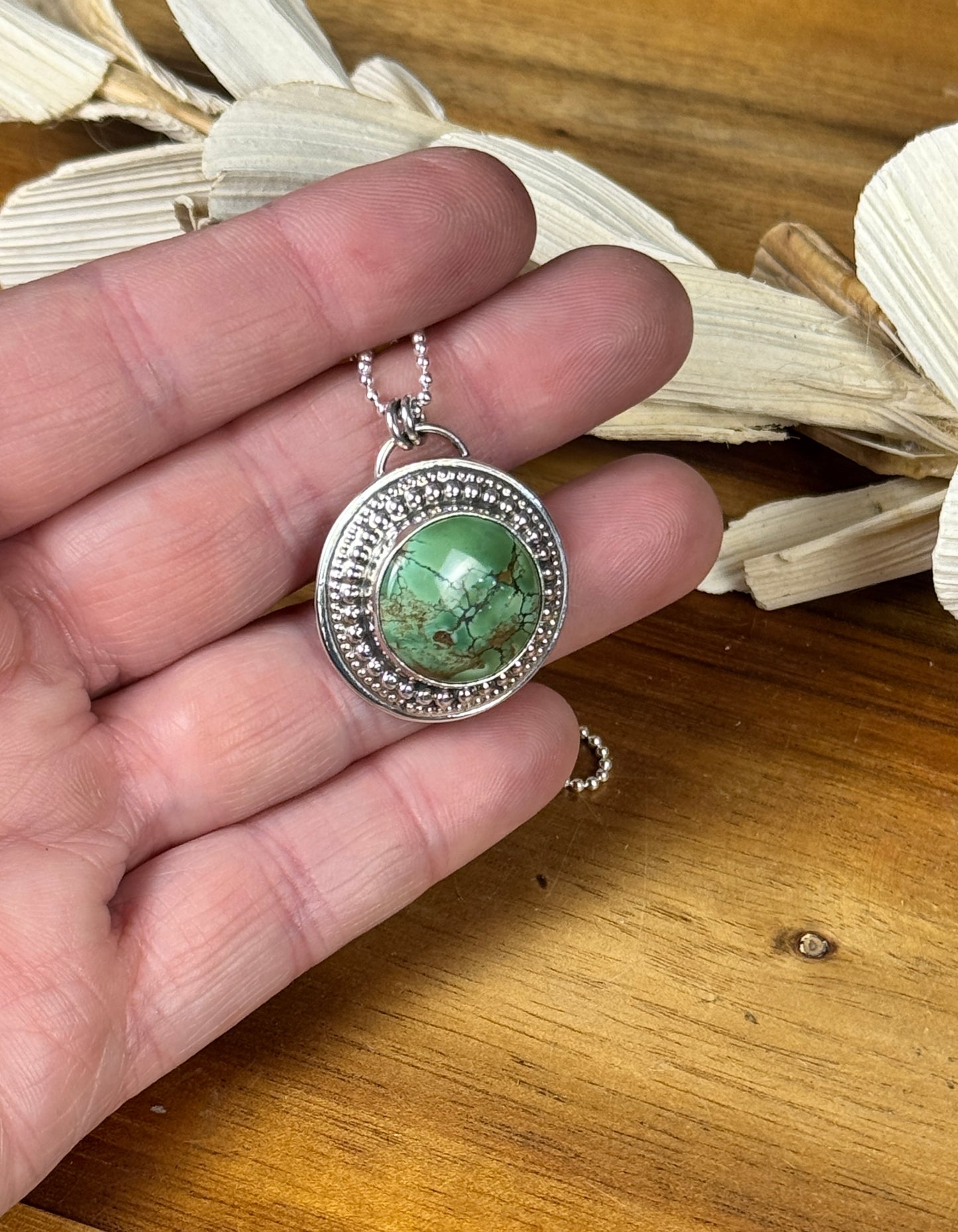 Sterling Silver Natural Amazon Green Turquoise Pendant