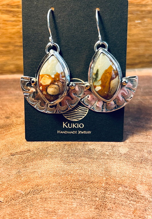 Rocky Butte Jasper Sterling Silver/14k Gold Dangle Earrings