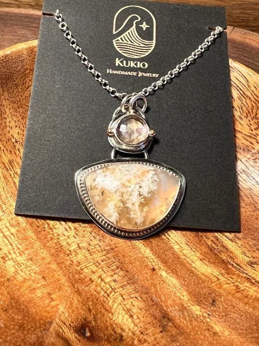 Bella Vista Plume Agate and Ametrine Sterling Silver/14k Gold Pendant
