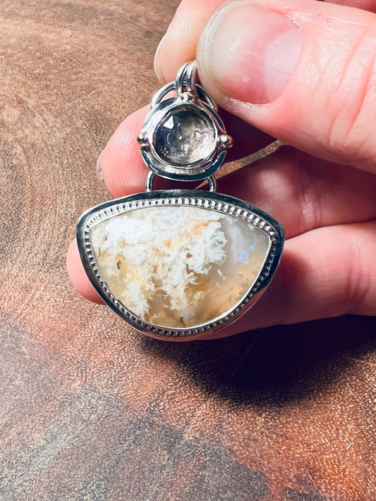 Bella Vista Plume Agate and Ametrine Sterling Silver/14k Gold Pendant