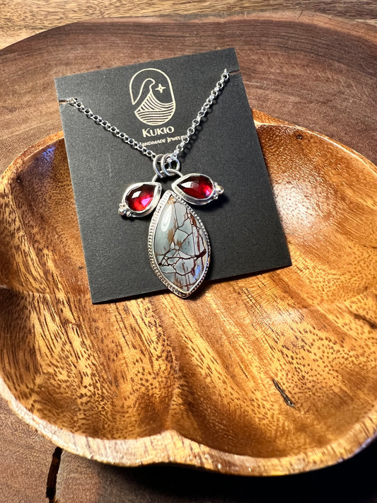 Dead Camel Jasper with Hessonite Garnet Sterling Silver Pendant