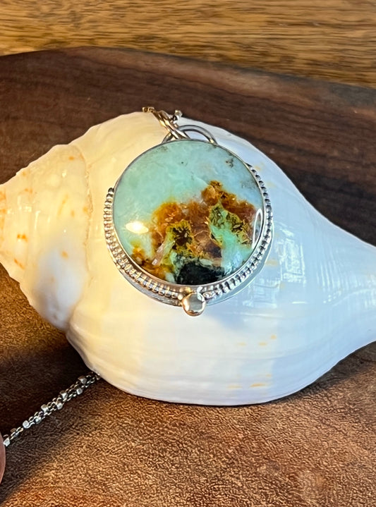 Baja Chalcedony Sterling Silver and 14k Gold Pendant