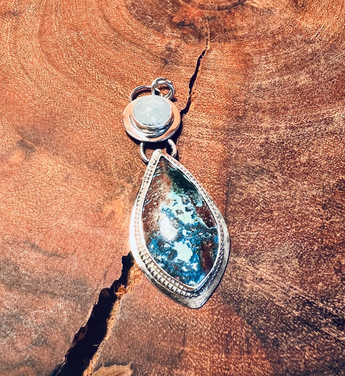 Shattuckite and Aquamarine Sterling Silver Pendant